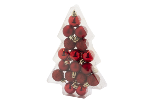 Kerstbal Set 17 Mix Rood D3cm Kunststof